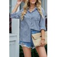 thumbnail image 1 of Women's Blue Textured Buttoned Pocket Long Sleeve Shirt, 1 of 21