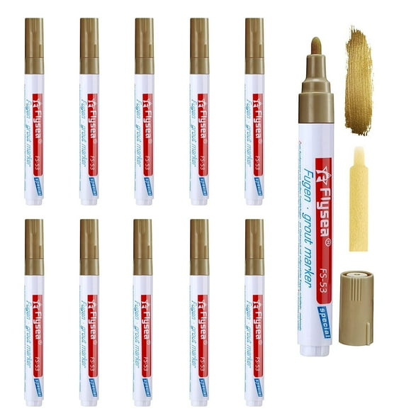 10 Pieces Tile Pen Wall Grout Color Pen Tile Repair Pen Wall Gap Grout Restore Marker For Tiles Floor Kitchen Bathroom(Gold)