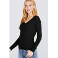thumbnail image 2 of Saronite Basic Ribbed Knit V Neck Long Sleeve Sweater Top, Black (Women's), 2 of 3