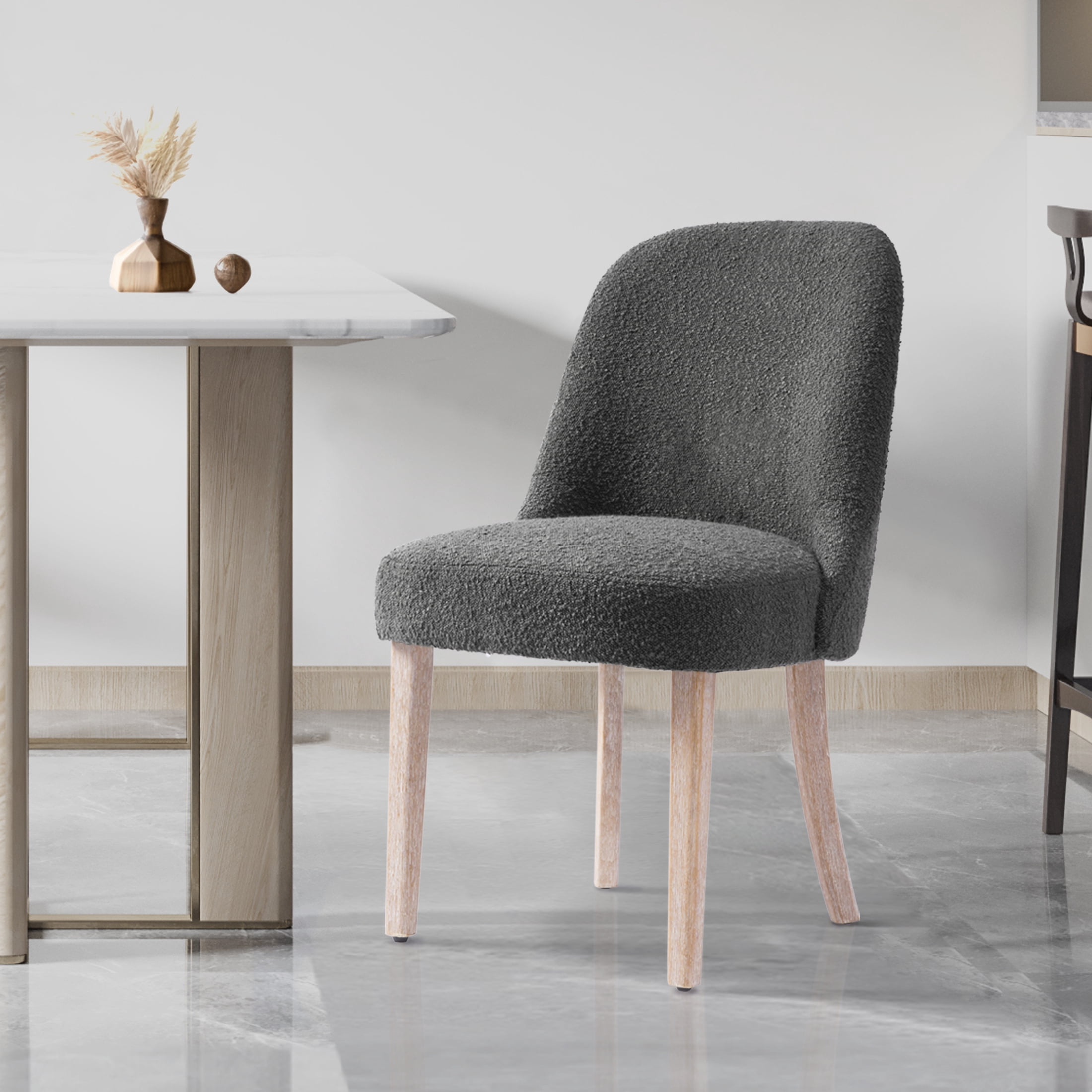 Contemporary Water and Stain Resistant Boucle Fabric Upholstered Dining Side Chair, Gray
