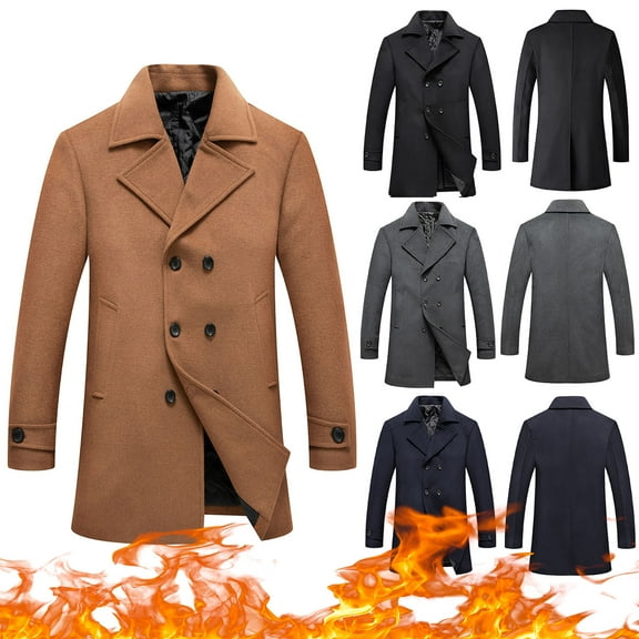 Miluxas Men's Casual Trench Coat Double Breasted Notched Lapel Peacoat Winter Mid Long Jacket Overcoat Navy