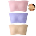 thumbnail image 2 of 3 Packs Women Strapless Bandeau Bra, Padded Bralette Bra Seamless Bandeau Tube Top Bra - purple + pink + skin tone, 2 of 8