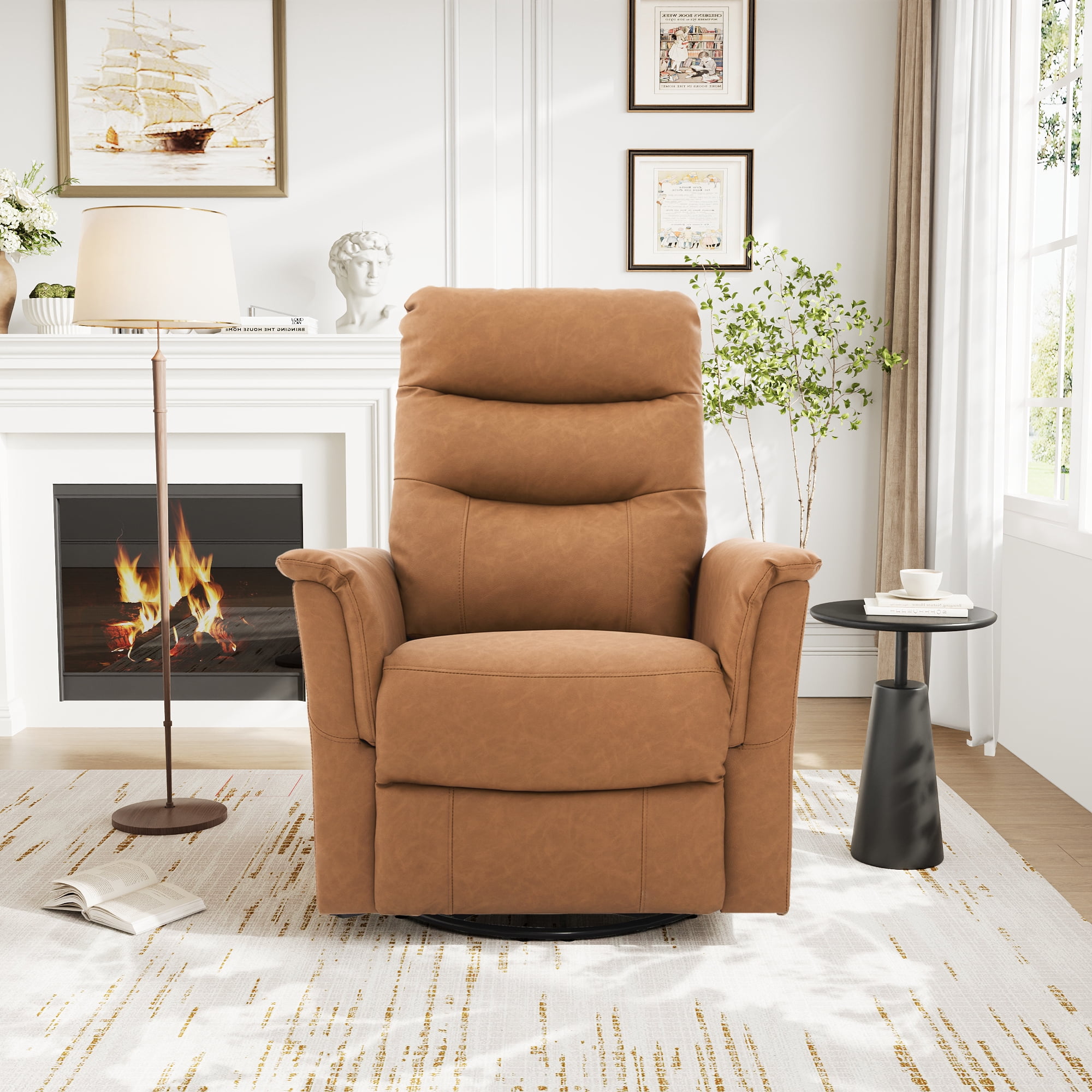 Euroco Manual Recliner Chair, 270° Swivel Rocker Chair with 8-Point Massage Function and Adjustable Backrest,Nursery Rocking Recliner for Living Room, Bedroom and Nursery, Brown