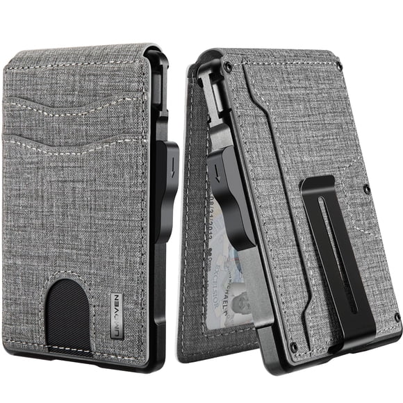 Clip para billetes Wallet Umoven, delgado, de piel, con bloqueo RFID, gris
