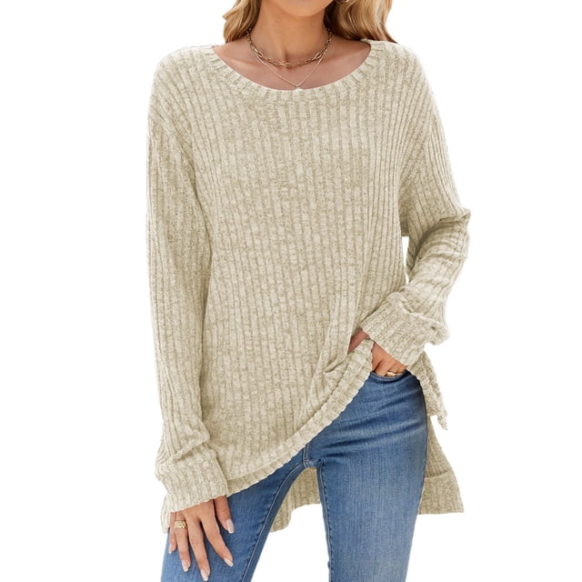 RXIRUCGD Mode Femme Décontractée Couleur Col en V Confortable Manches Longues Chandail en Molleton Hauts, Beige, Taille : S