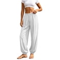 thumbnail image 2 of LEKWK Wide Leg Pants for Women High Waisted Drawstring Casual Joggers Loose Fit Solid Harem Balloon Pants with Pockets Everyday Fashion Clothing, 2 of 8