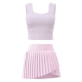 thumbnail image 5 of Arlun Yoga Gym Sweatsuits Women 2 Piece Outfits Fast Dry Vest Style Sleeveless Crop Tops and Pleated Tennis Skirts with Pockets Breathable Solid Color Fitness Sports Sets Light Purple L, 5 of 5