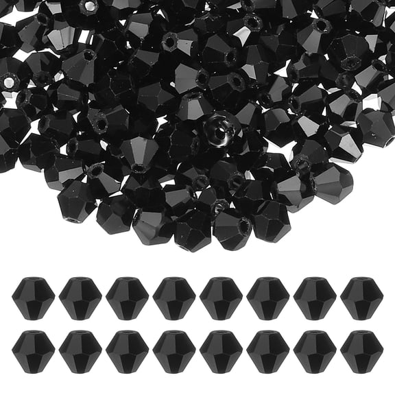 Uxcell 6mm Bicone Crystal Beads, 200 Pcs Glass Faceted Bicone Beads for Jewelry Making, Black