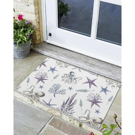 

Indoor Outdoor Mats Marine Life Starfish Octopus and Coral Door Mat Non-Slip Absorbent Resist Dirt Entrance Mat Washable Welcome Mats for Entryway Low-Profile Floor Mats