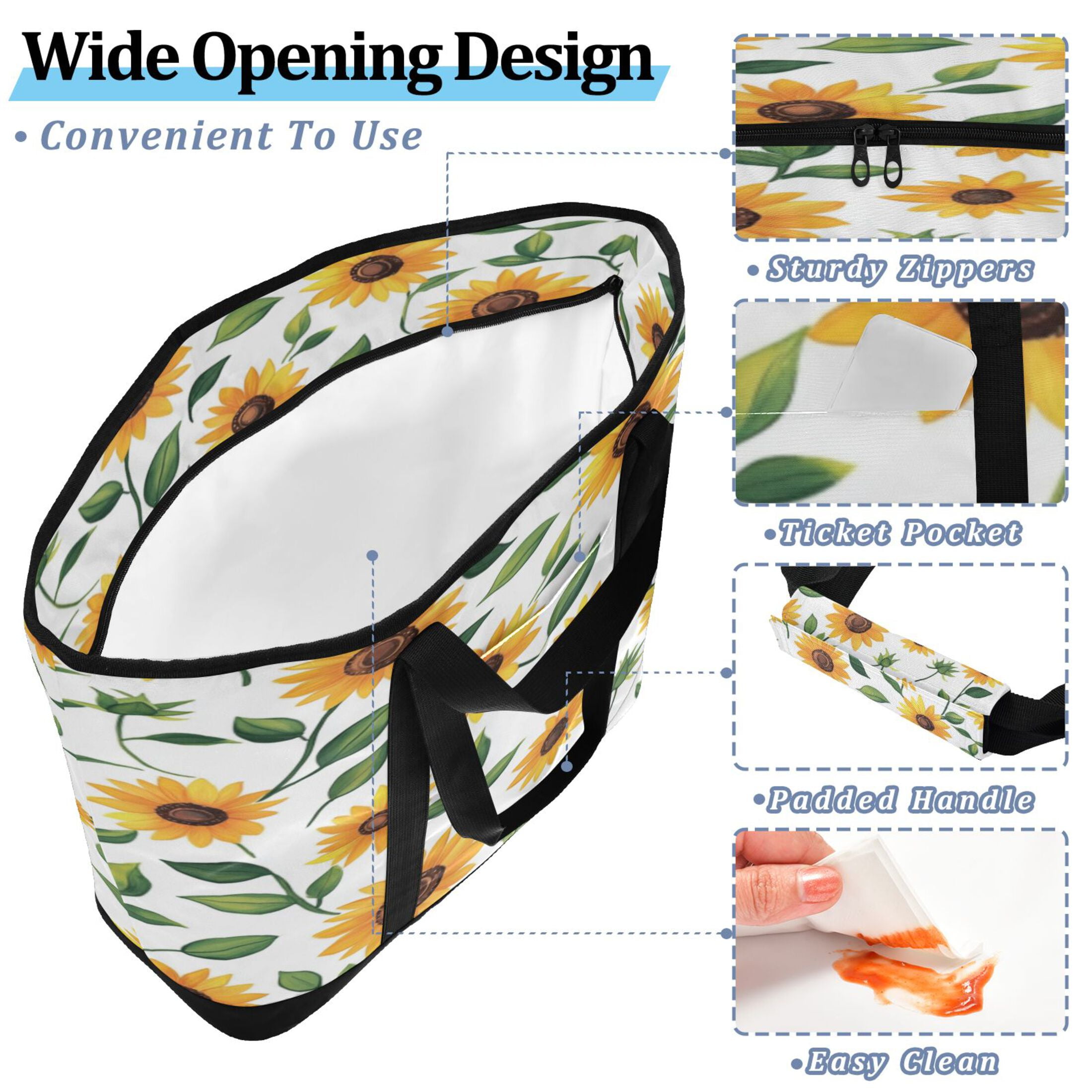 Large Hand-held Ice Pack Picnic Bag Insulation and Refrigeration Suitable for Shopping Picnics and Camping Lovely Sunflower