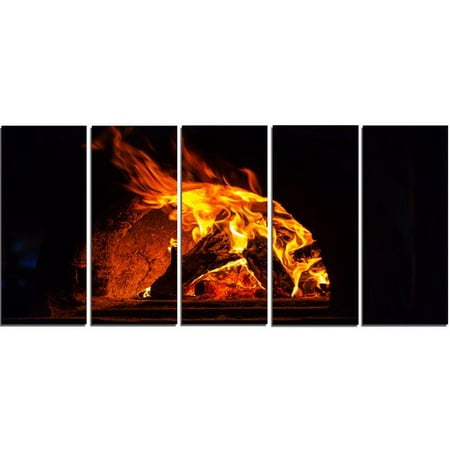 Design Art 'Wood Stove with Fire and Blaze' 5 Piece Graphic Art on Wrapped Canvas