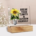 thumbnail image 5 of Inspirational Gifts for Women, Positive Gifts Break your Limits and Outgrow Yourself Clear Acrylic Sign with Wood Stand Table Sign Sunflower Decoration 4x4 Inch, 5 of 5