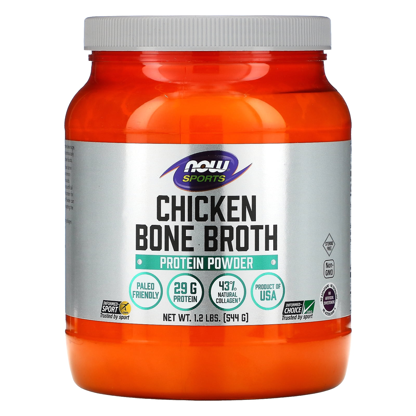Sports, Chicken Bone Broth Protein Powder, 1.2 lbs (544 g), NOW Foods ...