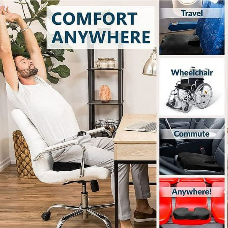  Seat Cushion for Office Chair, Non-Slip Chair Seat Cushions  for Tailbone Pain, Lower Back Sciatica Pain Relief, Memory Foam Coccyx  Cushion Butt Pillow for Office Chair, Car, Wheelchair (Dark Blue) 