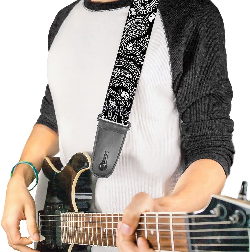 Buckle-Down Guitar Strap, Bandana Skulls Black White, 2 Inches Wide