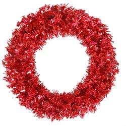 - 36 Pre-Lit Red Hot Wide Cut Tinsel Artificial Christmas Wreath - Red Lights