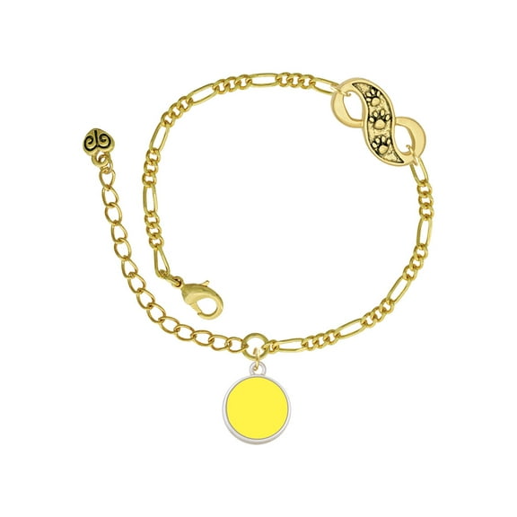 Delight Jewelry Silvertone Small Yellow Enamel Disc Gold-tone Paw Infinity Link Chain Bracelet, 6" 2" Extender