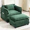 thumbnail image 6 of BISHE Oversized Boucle Accent Chair 55.32" with Portable Ottoman & Storage, Double Cushion Deep Seating for Living Room Comfy Arm Chairs, Bedroom, Dark Green, 6 of 8
