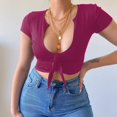 thumbnail image 2 of Women Blouses Women Active Base Layer Womens Ling Sleeved Shirts Long Sleeve Workout T Shirts for Cute Pom Summer Blouses 2022 Thermal Shirt Long Sleeve Dress for Lace Short Red M, 2 of 9