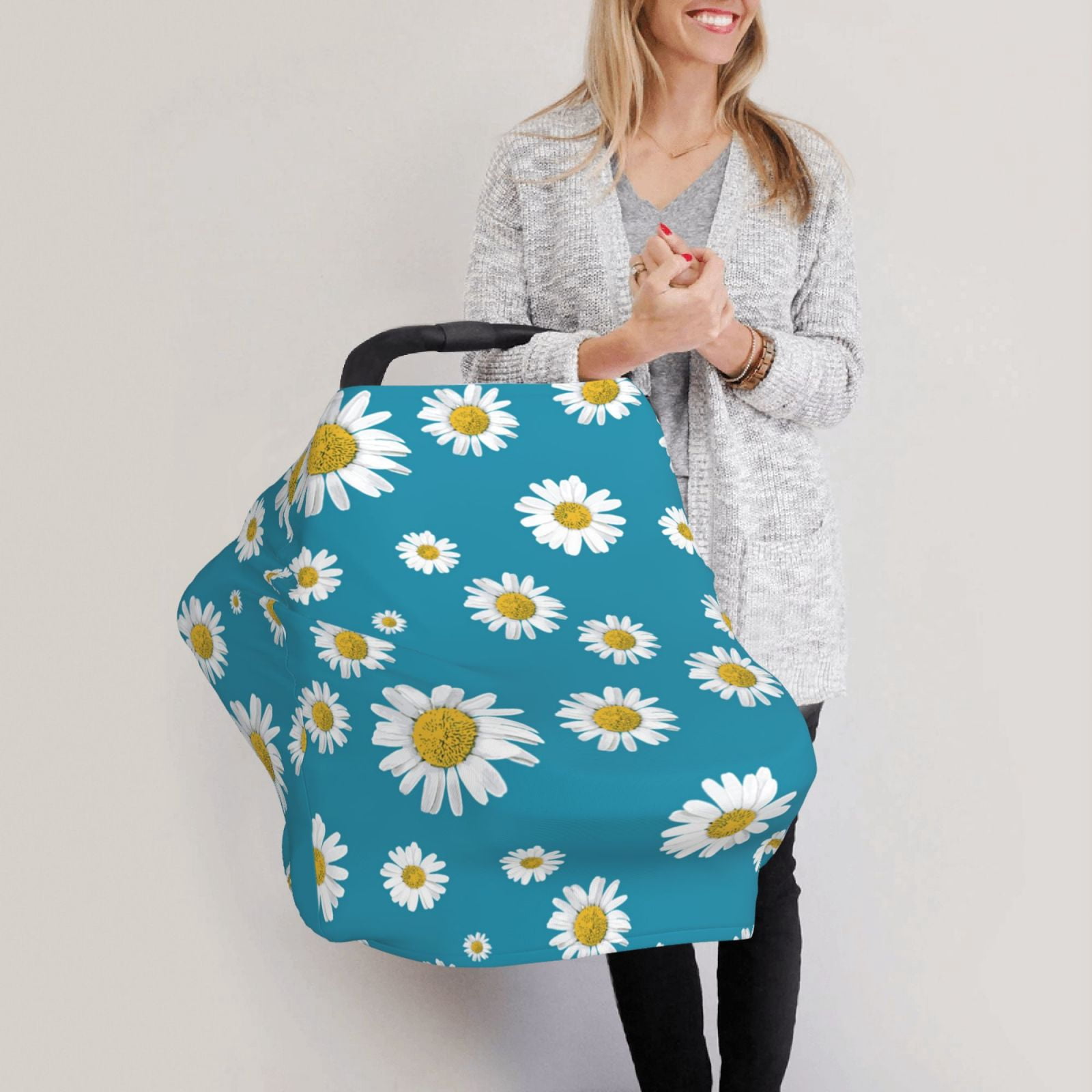 Fotbe Daisies Flowers Pattern Car Seat Covers for Babies, Nursing Breastfeeding Cover Infant Carseat Canopy, Soft Stretchy Carrier Cover
