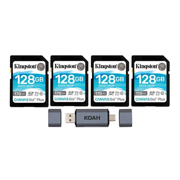 Kingston 128GB SDXC 170MB/s Read Memory Card (4-Pack) with SD Card Reader