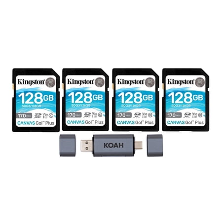 UPC: 0196271521341 | Kingston 128GB SDXC 170MB/s Read Memory Card (4-Pack) with SD Card Reader