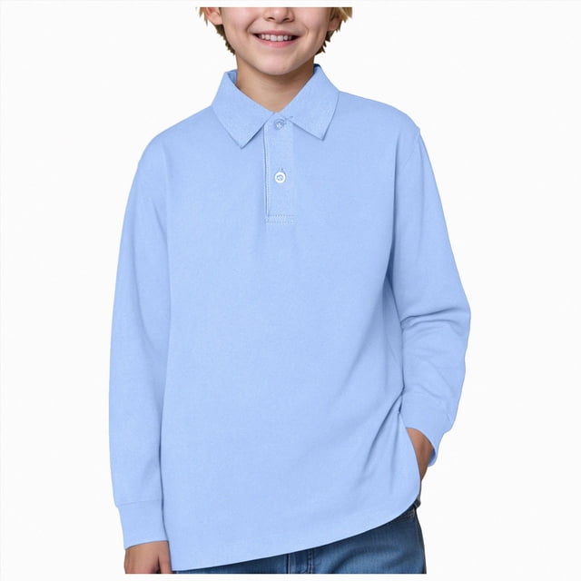 WUANDIXFA Chemise d'Été pour Enfants Col Rond Manches Longues Basique d'Été Couleur Unie Chemise à Manches Longues pour Enfants Chemise Décontractée pour Enfants, Bleu Clair, 15-16 Ans