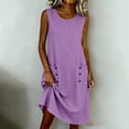 thumbnail image 4 of QUNYINEY Solid Sundress Women Sleeveless Cotton Linen Casual Midi Tank Dress Crew Neck Loose Fit with Pockets Summer Dresses, 4 of 7