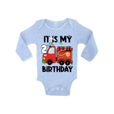 

Awkward Styles My Second Birthday Bodysuit Fire-Truck Baby Romper Firefighter Top