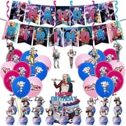 Harely Anime happy birthday banner  figure, squad party supplies decoration Quin cupcaketoppers, superhero villain  balloon