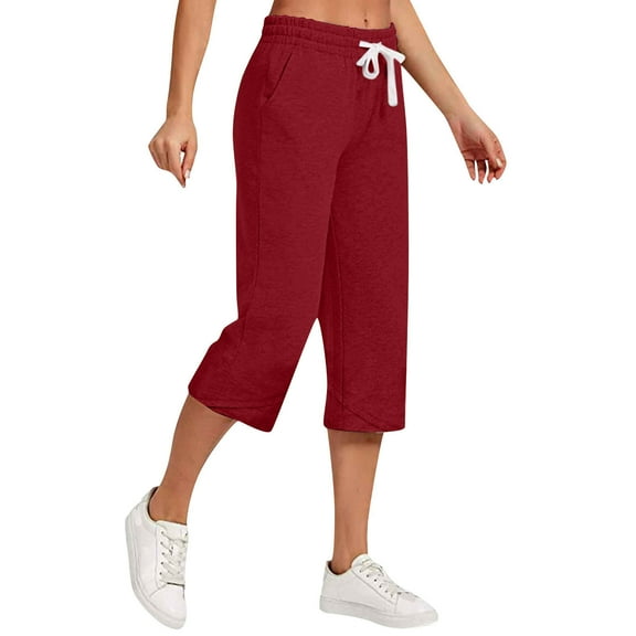 JIUKE Capri Pants for Women Casual Cotton Linen Elastic Waisted Drawatring Casual Summer Workout Cropped Pants