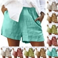 thumbnail image 2 of QATAINLAV Linen Beach Shorts for Women Summer Loose Wide Leg Shorts Casual Elastic Waist Plus Size Shorts 2026 Basic Solid Color Workout Shorts with Pockets Pink L, 2 of 6