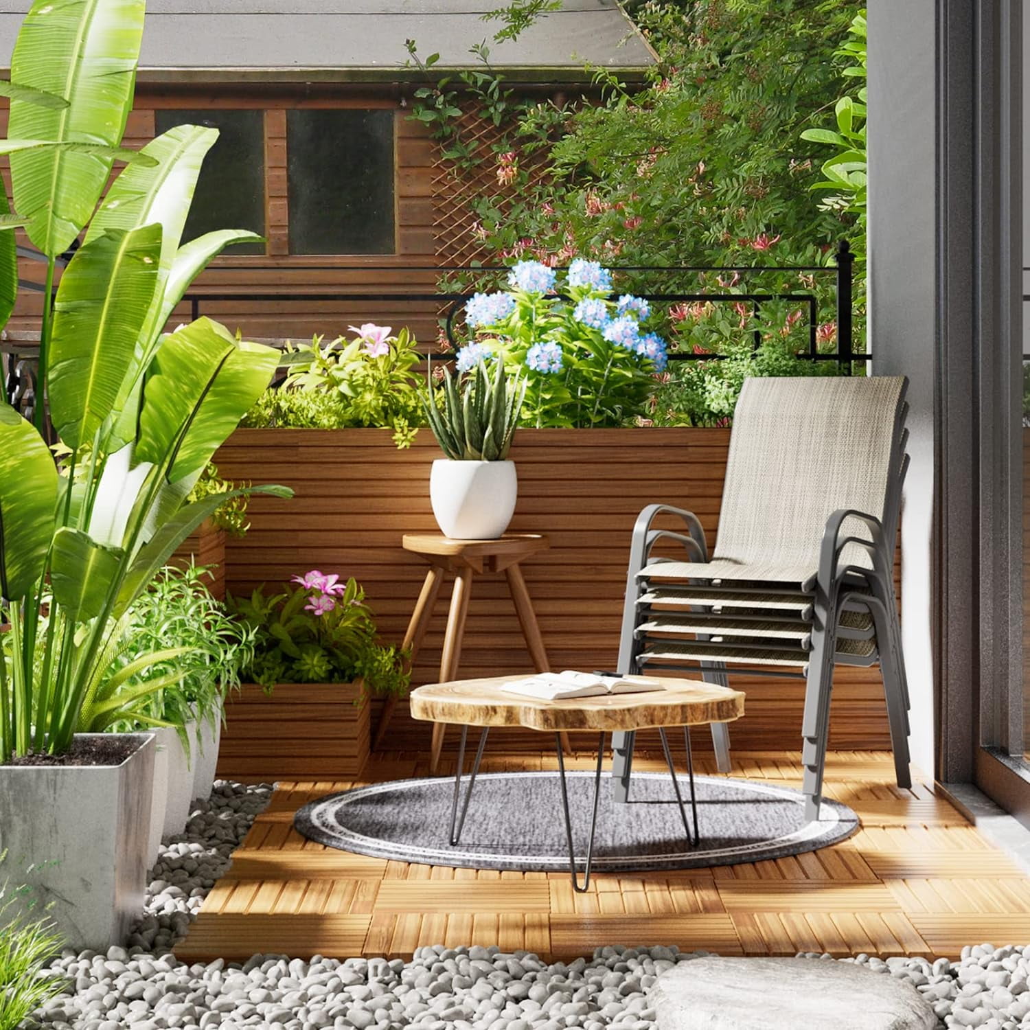 UDPATIO Patio Dining Chairs Set of 4, Outdoor High Stacking Chairs, Indoor/Outdoor Chairs Backyard Deck Garden Chairs, Restaurant Kitchen Dining Trattoria Chairs Khaki