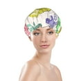 thumbnail image 3 of Kll Colorful Pattern With Cute Chameleons Pattern Shower Cap & Bath Cap For Women,Reversible Oversized Waterproof Shower Caps For All Hair Lengths,Elastic Reusable Bathing Hair Cap, 3 of 9