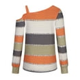 thumbnail image 4 of Jewelreauty Summer Womens One Shoulder Shirts Long Sleeve Patchwork Striped Tops Loose Casual Pullover Blouses (S, Orange), 4 of 6