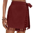 thumbnail image 4 of Ailaofu Womens Wrap Tassel Shorts High Waisted Tie Waist Solid Color Casual Shorts with Fringe Hem Flowy Lightweight Skort Style, 4 of 7