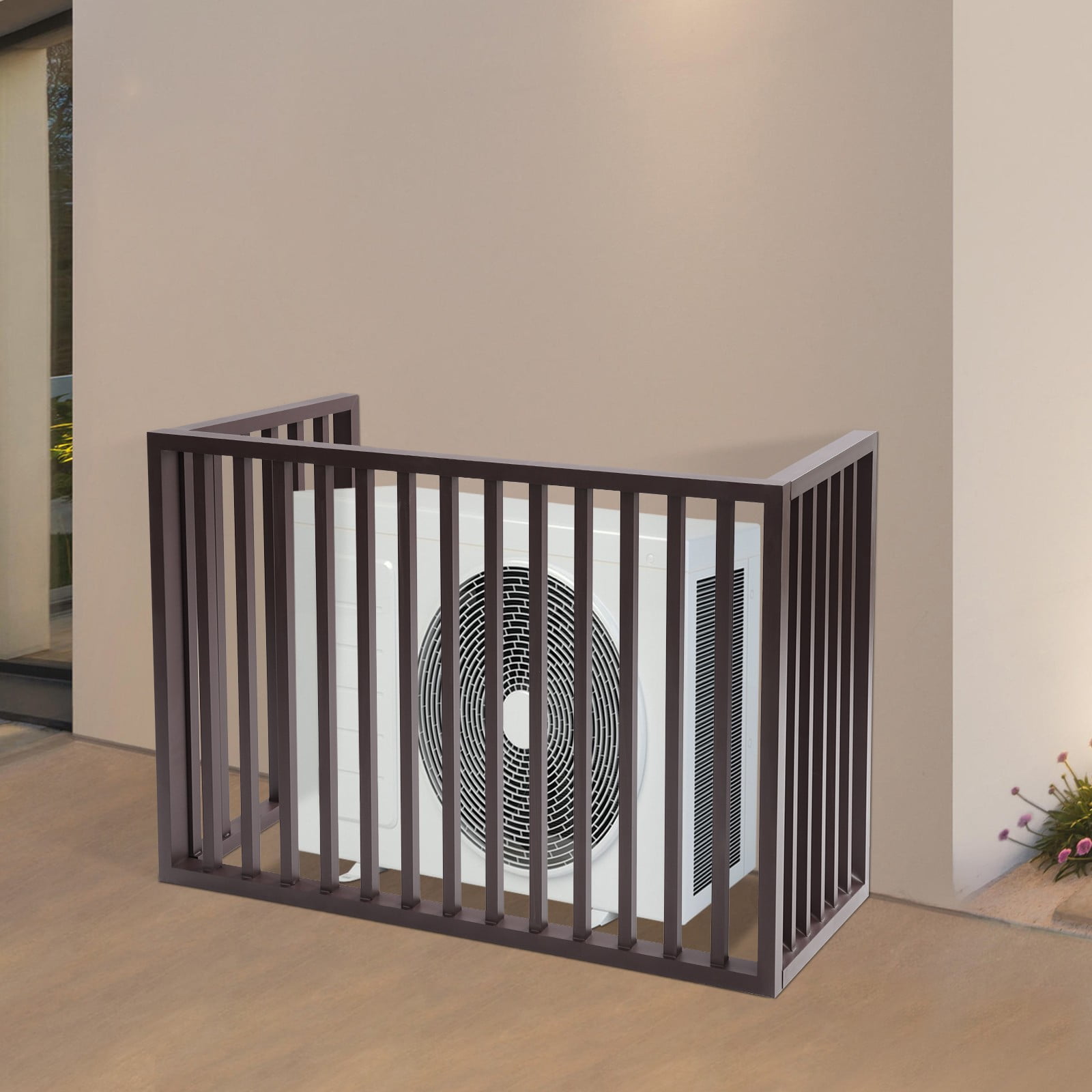 ToppiJoy 1.5P 3 Panels Air Conditioner Fence, Drill-Type Louvered Grille AC Unit Fence Outdoor, for Outdoor Trash Can, Pool Equipment Enclosure Panels Coffee Color