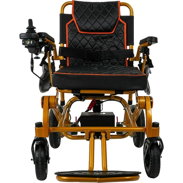 Pegasus Lightweight Compact Electric Wheelchair Strong and Portable Wheelchair Flat Free Tires 265 lbs Max Load Capacity Gold