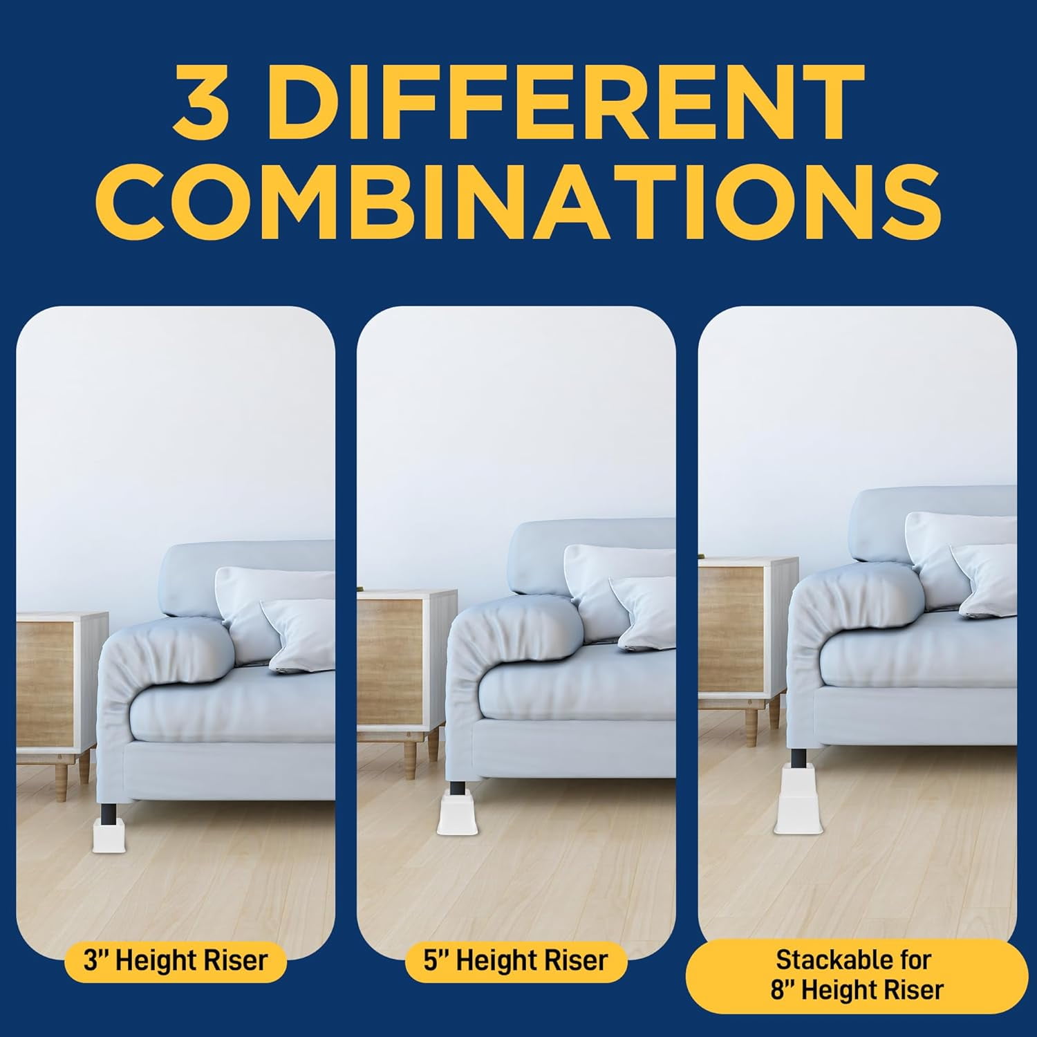 Lifemaster Furniture Riser Set - 8 Pieces Non-slip Design Furniture Leg Riser fits with Bed, Chair, Table, Sofa, Desk, and Couches - White