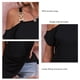 thumbnail image 5 of Mujer Solo Hombro Frío Dobladillo Superior Plisado Color Puro Ajuste Suelto Verano Casual Camiseta Negro M, 5 of 6