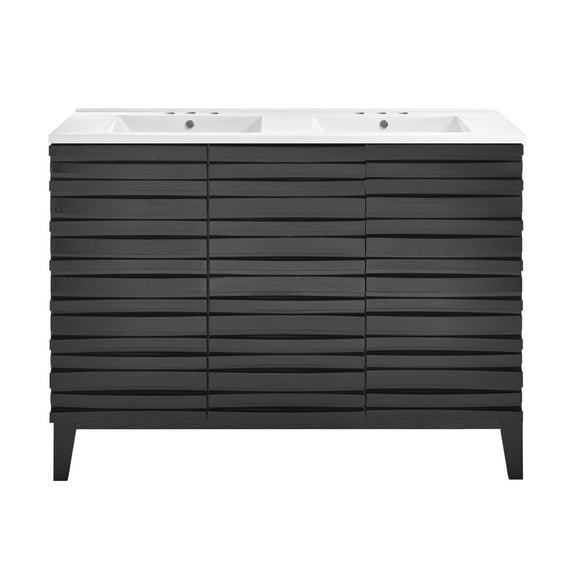 Cascade 48 in. Black Oak, Double Basin Bathroom Vanity With White, 3-Hole Ceramic Sink Top