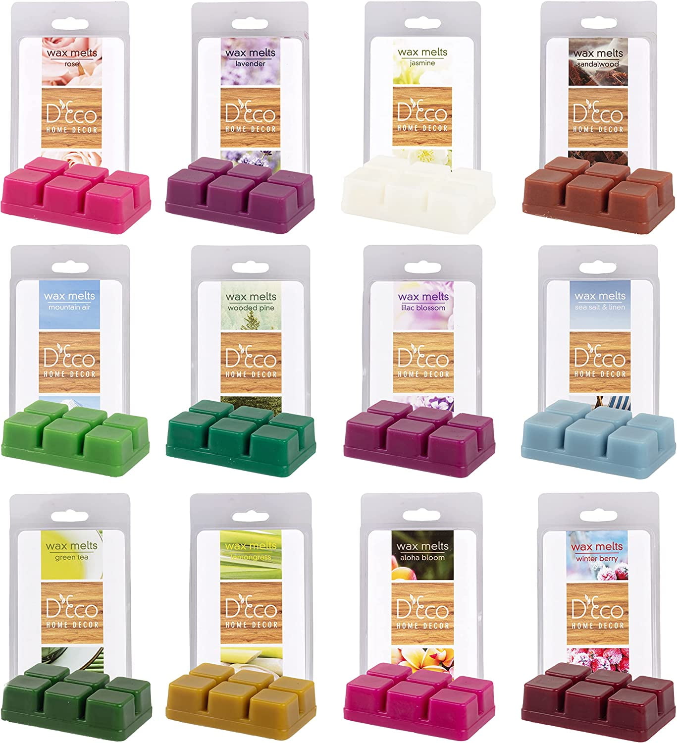 Spring Florals Scented Wax Melts Variety Set -12 Assorted 6pc Cube Sets for Electric Candle Warmer (2.5oz ea)- Rose, Lavender, Jasmine, Lilac, Linen, Green Tea, Berry, Mountain Air- Great Gift