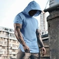 thumbnail image 2 of Rggeeun Men Tshirts Solid Color Short Sleeve Loose Hooded Comfortable Athletic Top For Running Training Fitness,Light Blue,L, 2 of 4
