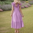 thumbnail image 3 of WOYY Little Girls Flutter Sleeve Tiered Dress Solid Color Casual Long Dress, Sizes 6-13, 3 of 5