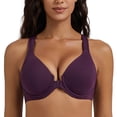 thumbnail image 2 of MELENECA Women's Racerback Front Closure Bras Plunge Unlined Full Coverage Seamless Underwire Bra Grape Wine 44DD, 2 of 7