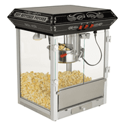 Full Size Carnival Style 8 oz Popcorn Maker Machine with cart, Black and Silver