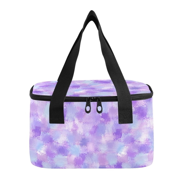 6L Insulated Lunch Bag Square Handheld Cooler Tote Purple Brushstroke Pattern Reusable Thermal Bag with Polyester & Aluminum Lining for Work Picnic Travel