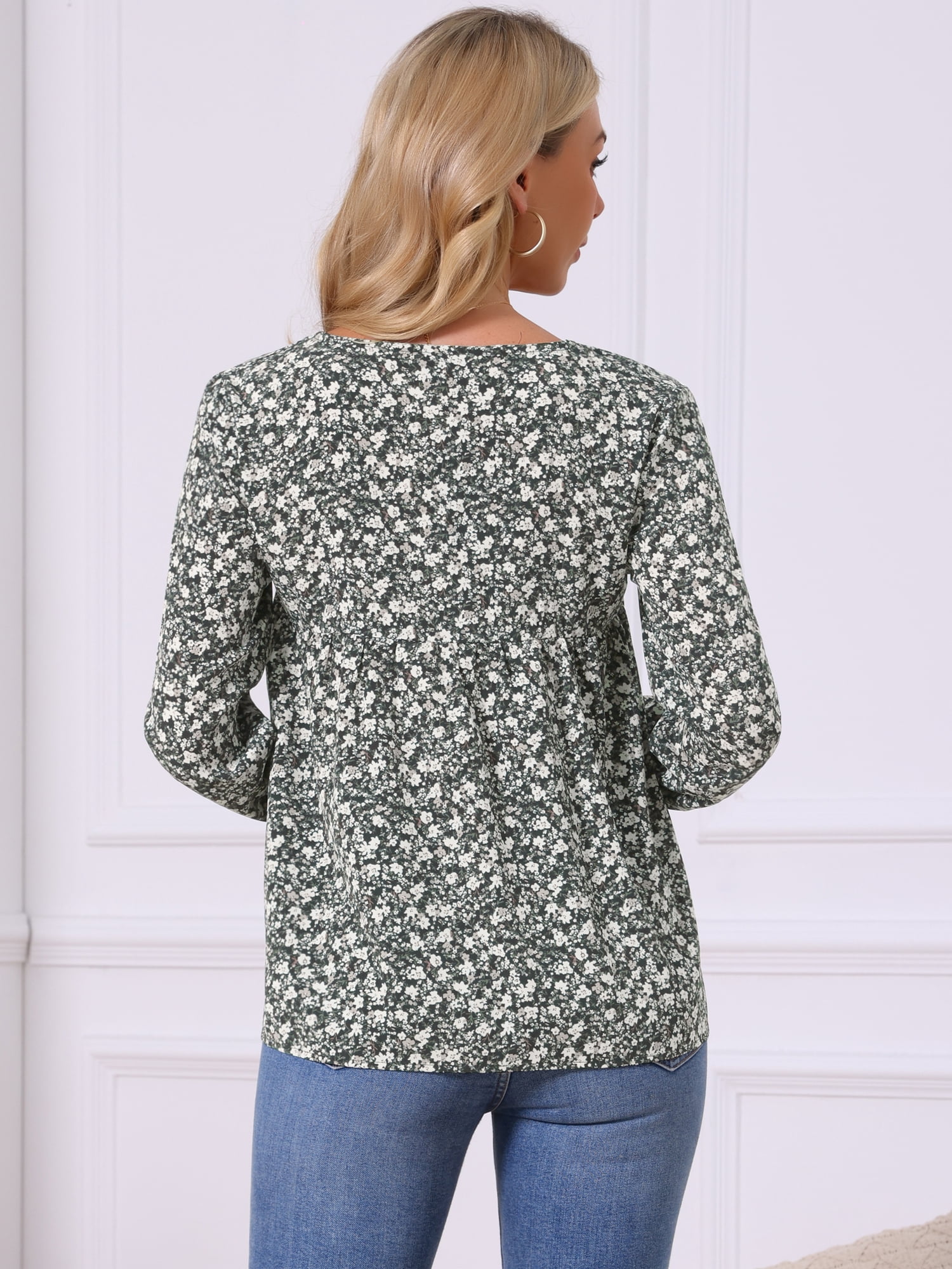DARING DIVA Women's Babydoll V Neck Floral Blouse S Black