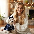 thumbnail image 5 of Denbek Dog Silk Pajamas, Cat Puppy Costume Elegant Satin Pajamas with Bow Headband 2Pcs Set Pet Sleepwear Cute Pet Outfit Photoshoots, Dark Blue-S, 5 of 7