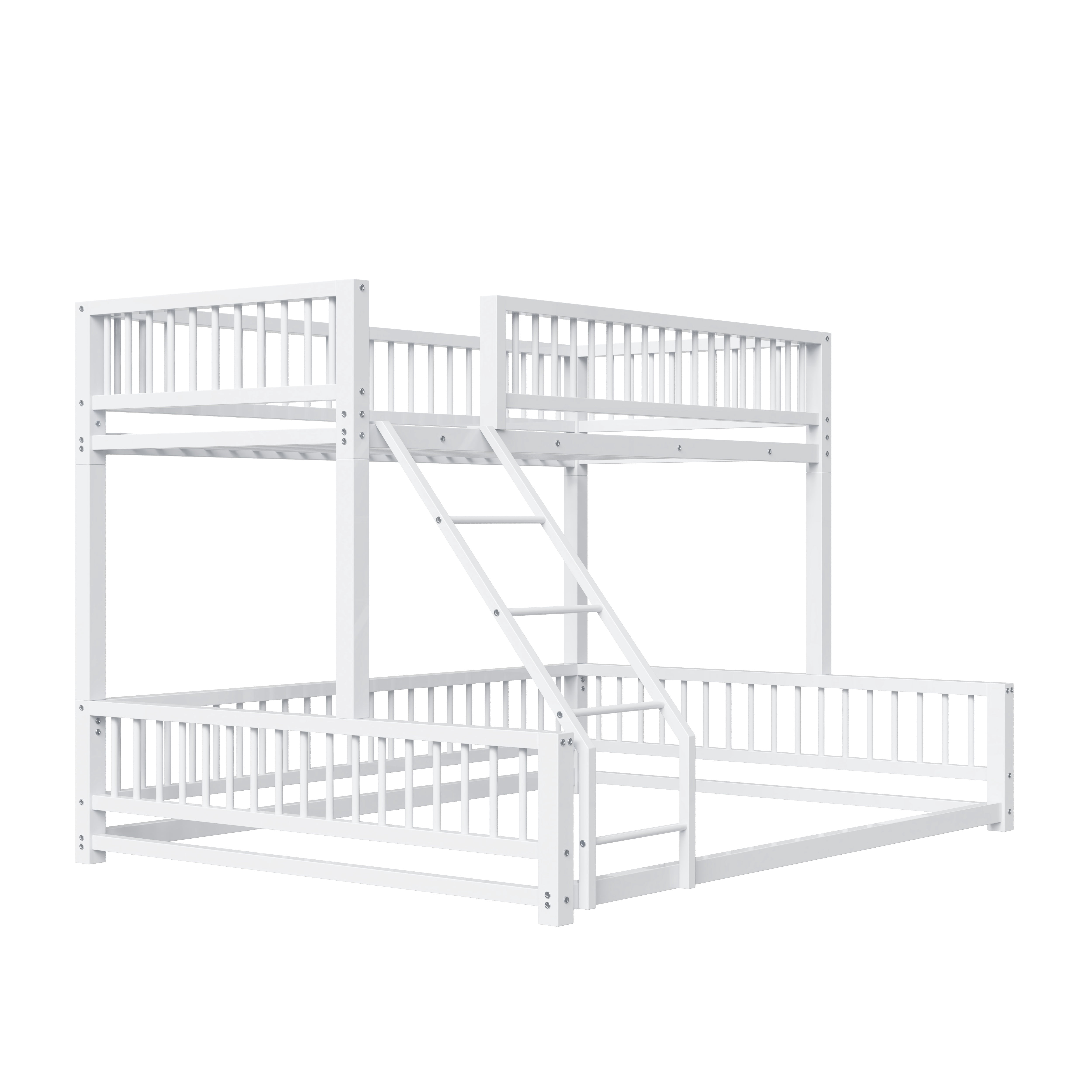 Euroco Metal Twin XL over Queen Bunk Bed, Convertible Floor Bed with Ladder and Guardrails, White